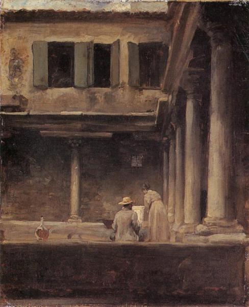 An Artist Sketching In The Cloister Of S. Gregorio, Venice by Frederic Leighton Oil Painting Reproductions