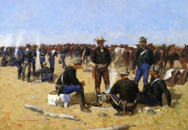 A Cavalryman's Breakfast On The Plains by Frederic Remington