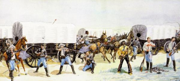 Attach On The Supply Train by Frederic Remington
