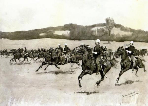 Battery K At Drill In The Berkshire Hills, Massachusetts by Frederic Remington