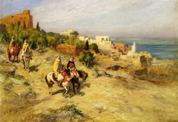 Horsemen On A Coastal Path, Algiers by Frederick Arthur Bridgman