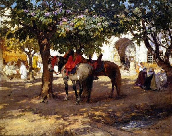 Outside A Cafe In Biskra by Frederick Arthur Bridgman