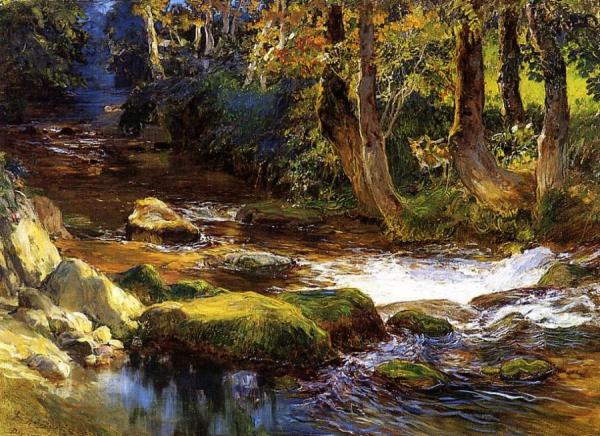 River Landscape With Deer by Frederick Arthur Bridgman Oil Painting Reproductions
