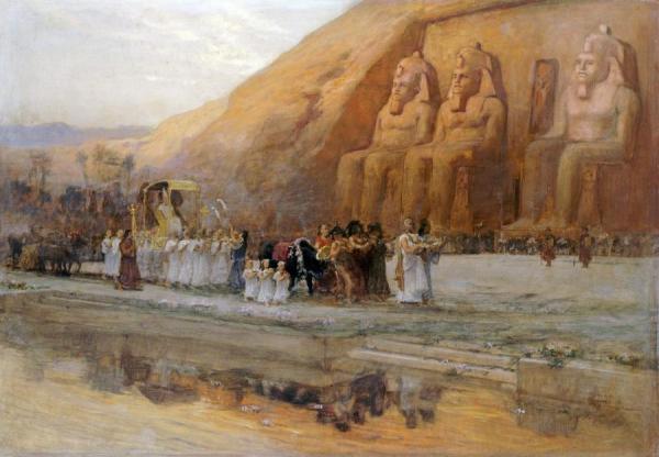 Temple D'abou Simbel, La Fete Du Pharoan by Frederick Arthur Bridgman