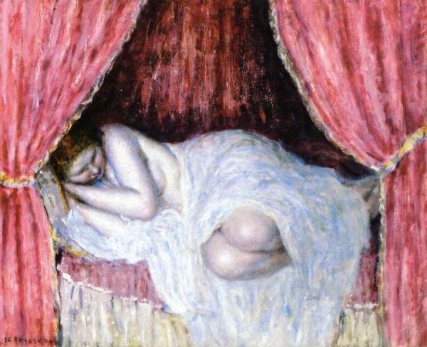 Nude Behind Red Curtains by Frederick Carl Frieseke