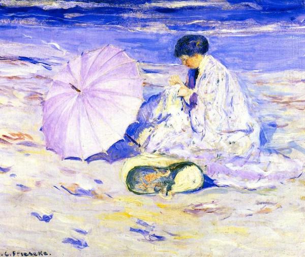 On The Beach In Corsica by Frederick Carl Frieseke