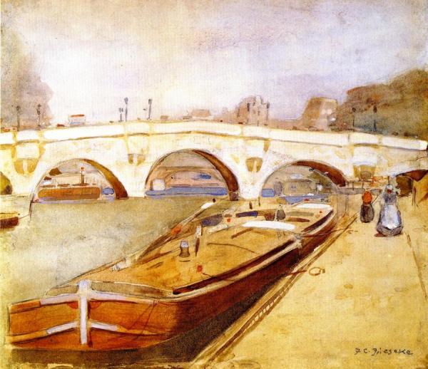 Paris, Pont Neuf With Barges by Frederick Carl Frieseke