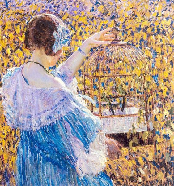 The Birdcage by Frederick Carl Frieseke Oil Painting Reproductions