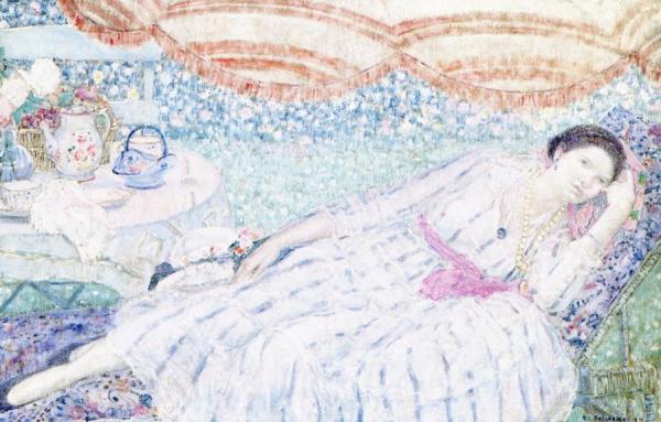 Under The Awning by Frederick Carl Frieseke Oil Painting Reproductions