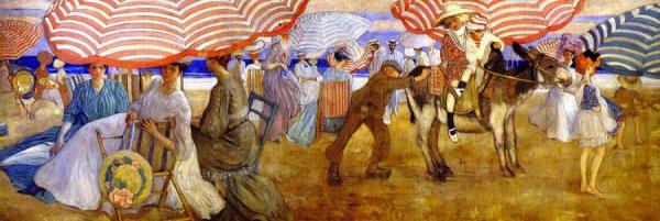 Under The Striped Umbrella (from Hotel Shelburne Murals) by Frederick Carl Frieseke