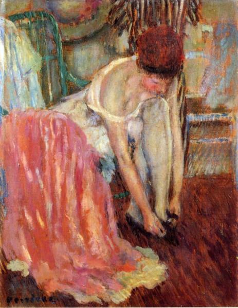 Woman Tying Her Shoe by Frederick Carl Frieseke