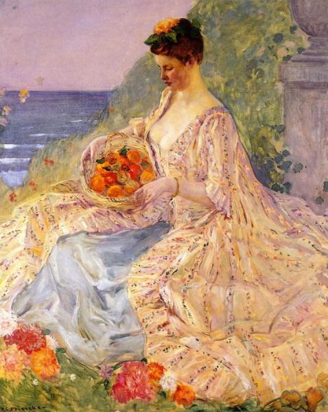 Woman With A Flower Basket by Frederick Carl Frieseke