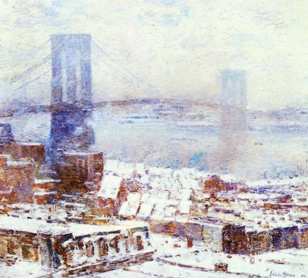 Brooklyn Bridge In Winter by Frederick Childe Hassam