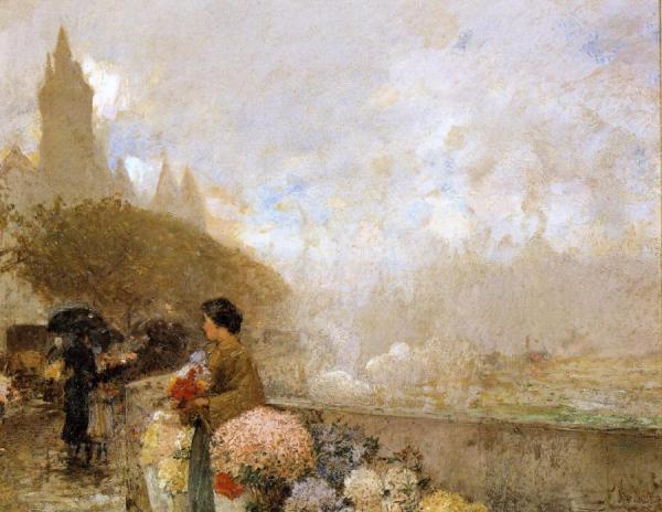 Flower Girl By The Seine, Paris by Frederick Childe Hassam