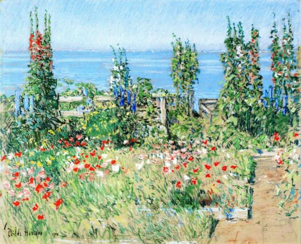 Hollyhocks, Isle Of Shoals by Frederick Childe Hassam