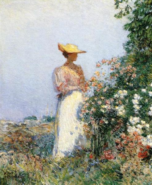 Lady In Flower Garden by Frederick Childe Hassam