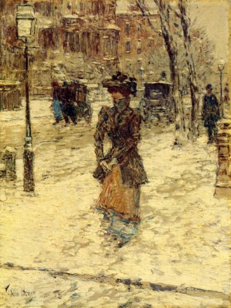 Lady Walking Down Fifth Avenue by Frederick Childe Hassam Oil Painting Reproductions