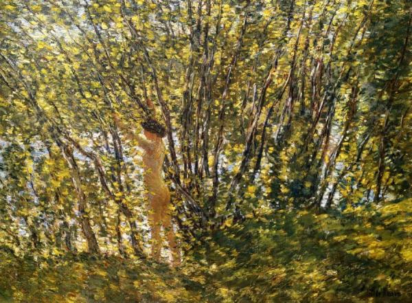 Nude In Sunlilt Wood by Frederick Childe Hassam