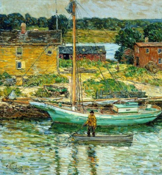 Oyster Sloop, Cos Cob by Frederick Childe Hassam