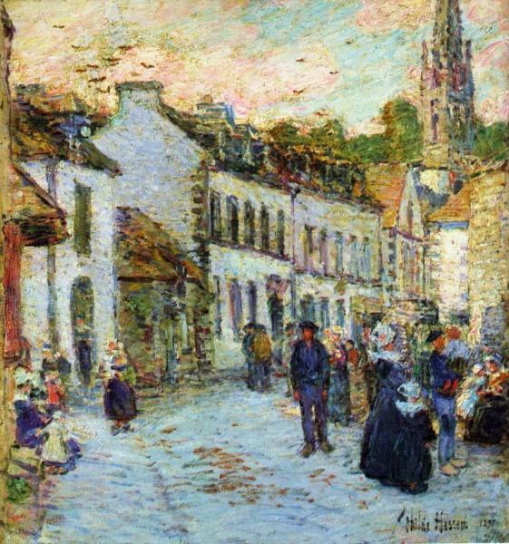 Frederick Childe Hassam Street In Pont Aven - Evening