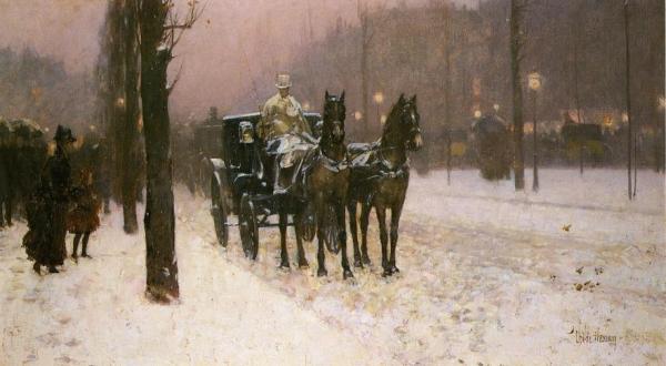Street Scene With Hansom Cab by Frederick Childe Hassam