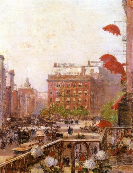 View Of Broadway And Fifth Avenue by Frederick Childe Hassam