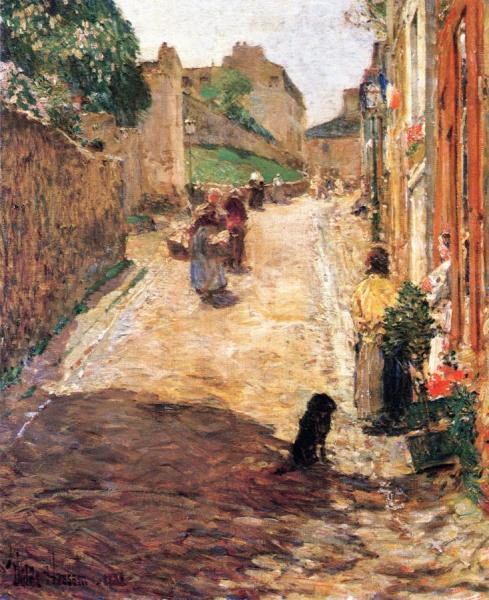 Village Street Scene, France by Frederick Childe Hassam