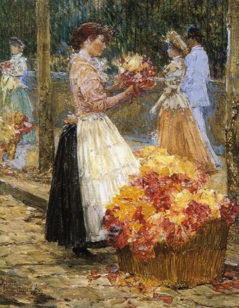 Woman Sellillng Flowers by Frederick Childe Hassam