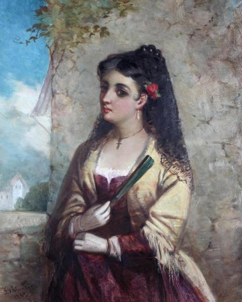 A Spanish Lady, Wearing A Black Lace Veil by Frederick Gerald Kinnaird