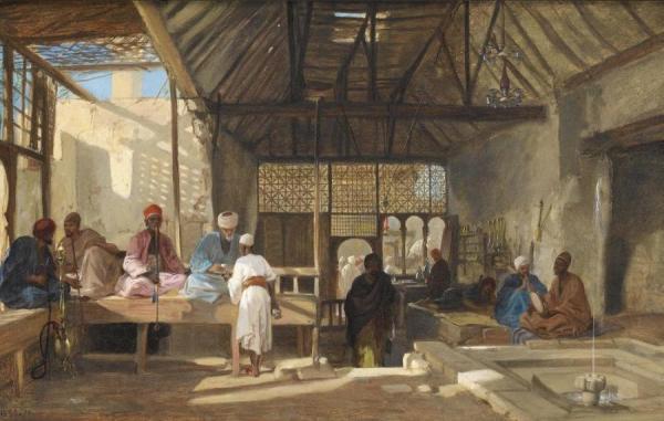 Interior Of A Coffee Shop, Cairo by Frederick Goodall Oil Painting Reproductions