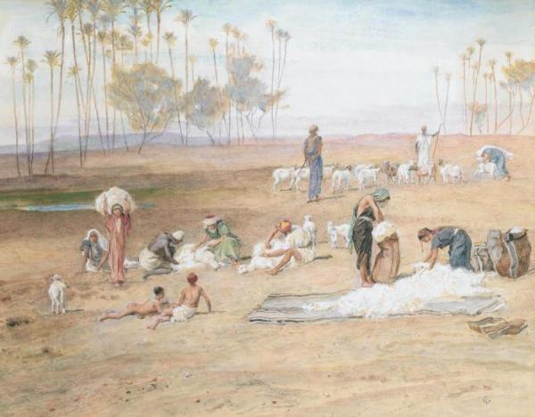 Sheep Shearing, Egypt by Frederick Goodall Oil Painting Reproductions