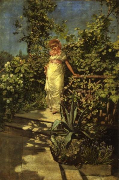 Young Woman In A Garden by Frederick Judd Waugh