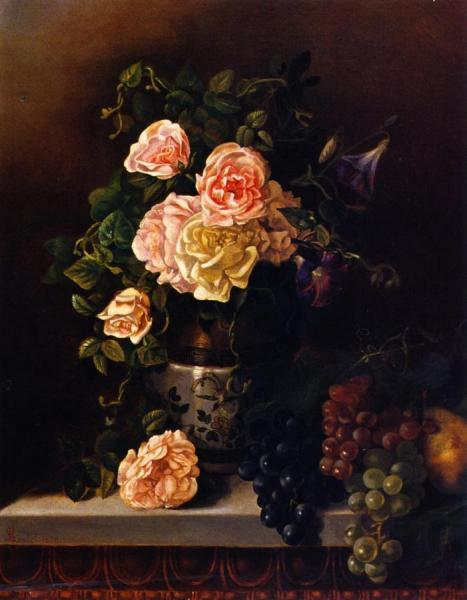 Still Life With Flowers And Fruit by Frederick Rondel