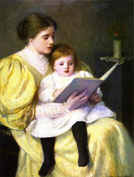 Mother And Child Reading by Frederick Warren Freer