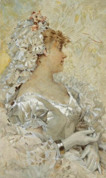 An Elegant Beauty In A White Dress by Frederik Henrdik Kaemmerer Oil Painting Reproductions