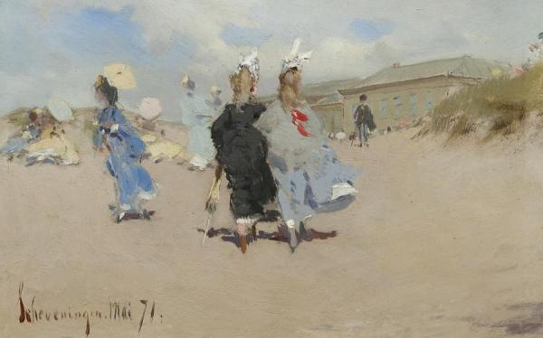 Elegant Ladies At The Scheveningen Beach by Frederik Henrdik Kaemmerer
