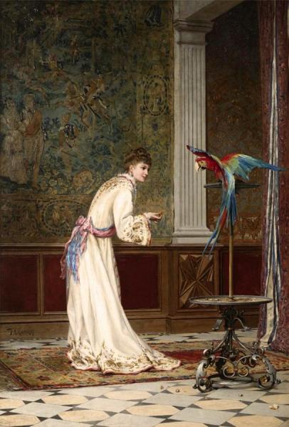 Lady With A Parrot by Frederik Henrdik Kaemmerer