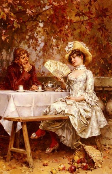 Tea In The Garden, Autumn by Frederik Henrdik Kaemmerer