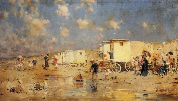 The Beach At Scheveningen, Holland by Frederik Henrdik Kaemmerer