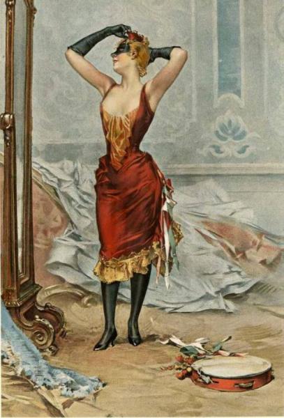Woman In A Masquerade Costume Looking In A Mirror by Frederik Henrdik Kaemmerer Oil Painting Reproductions