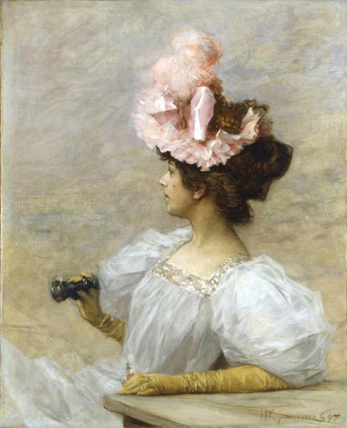 Woman With Opera Glasses by Frederik Henrdik Kaemmerer