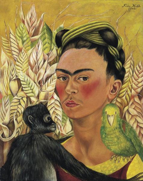 Frida Kahlo Self Portrait With Monkey And Parrot (autorretrato Con Chango Y Loro), 1942