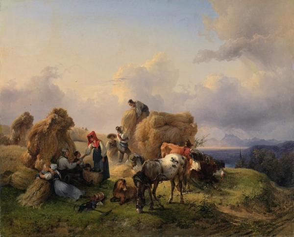 Harvesting In The Foothills Of The Alps by Friedrich Gauermann