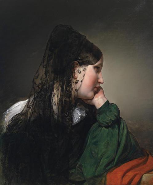 Girl In Profile With A Black Mantilla by Friedrich Von Amerling