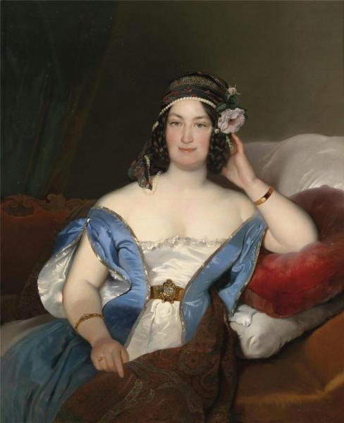 Portrait Of A Lady With Richly Decorated Headdress And Roses In Her Hair by Friedrich Von Amerling Oil Painting Reproductions