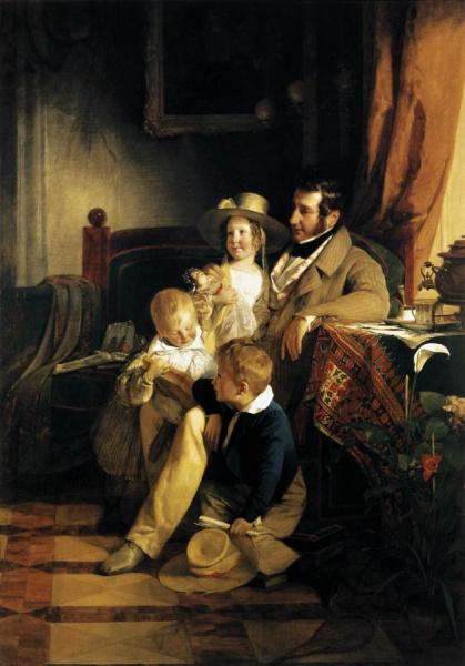 Rudolf Von Arthaber With His Children by Friedrich Von Amerling