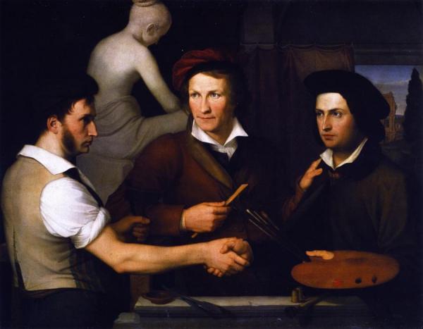 Self-portrait With His Brother Rifolfo And Bertel Thorvaldsen by Friedrich Wilhelm Schadow