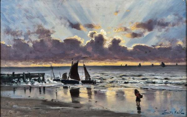 Beach At Sunset by Frithjof Smith-hald