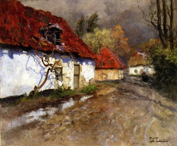 A Figure On A Village Path In Normandy by Fritz Thaulow