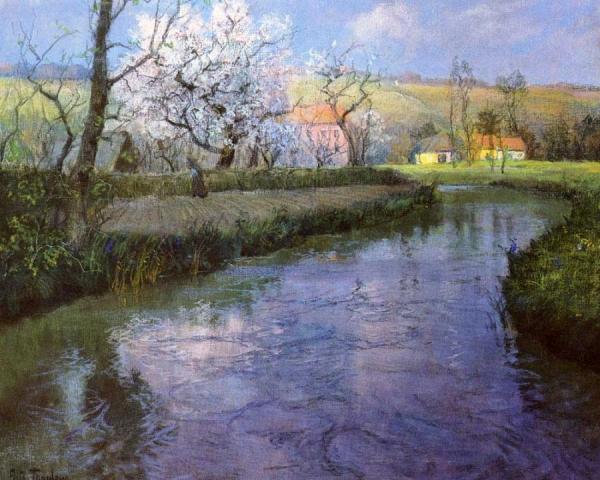 A French River Landscape by Fritz Thaulow
